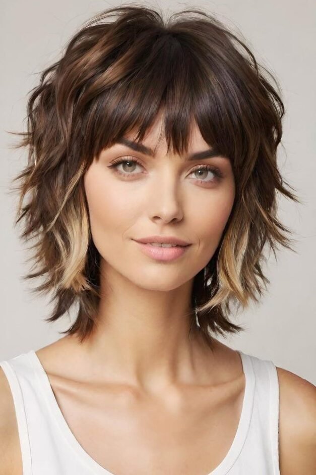 Layered Shag Bob with Face-Framing Blonde Highlights