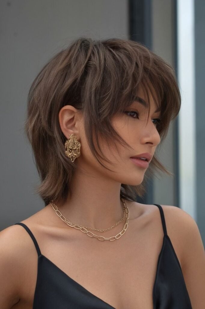 Layered Shag Haircut with Flips and Side-Swept Bangs
