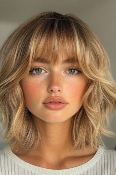 Layered Shaggy Bob with Blonde Face-Framing Waves