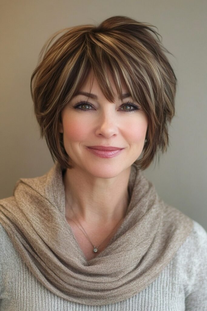Layered Shaggy Bob with Highlighted Bangs