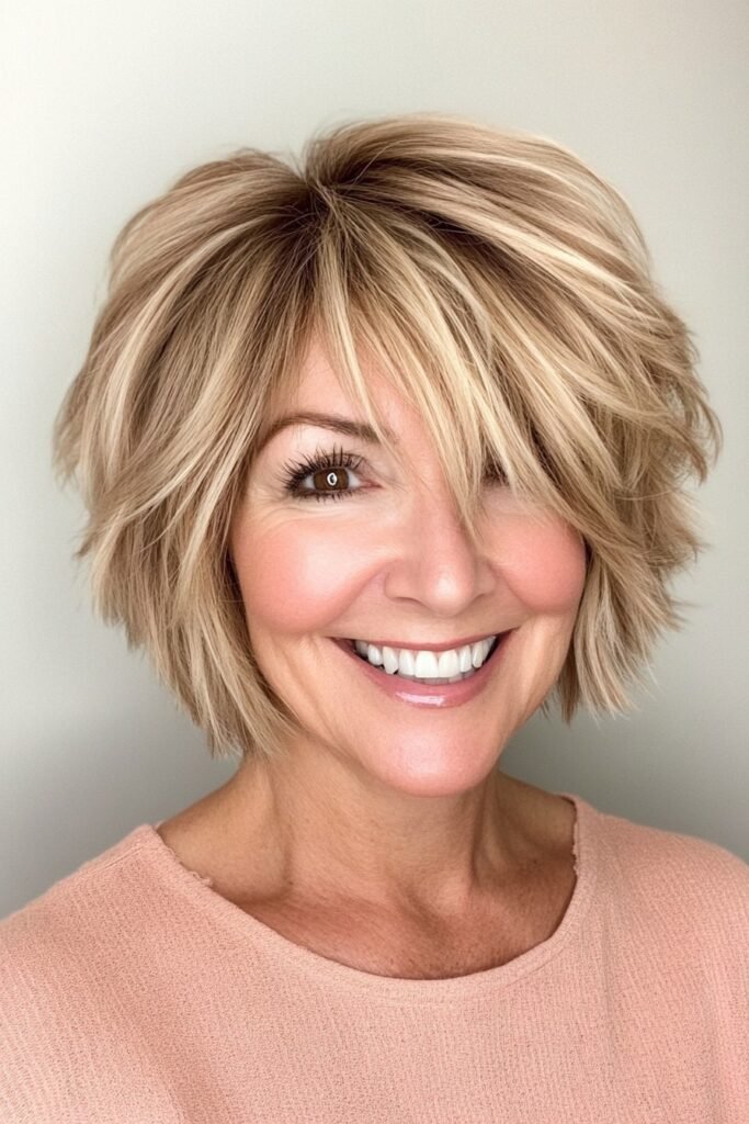Layered Shaggy Bob with Side-Swept Bangs
