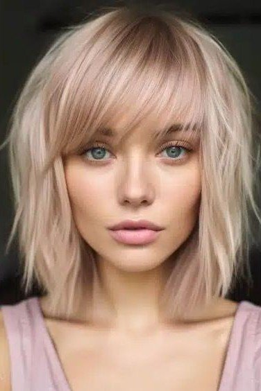 Layered Shaggy Bob with Side-Swept Bangs