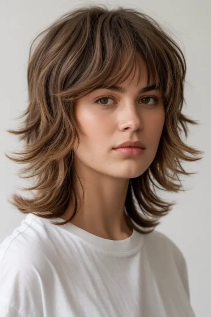 Layered Shaggy Bob with Soft Face-Framing Bangs