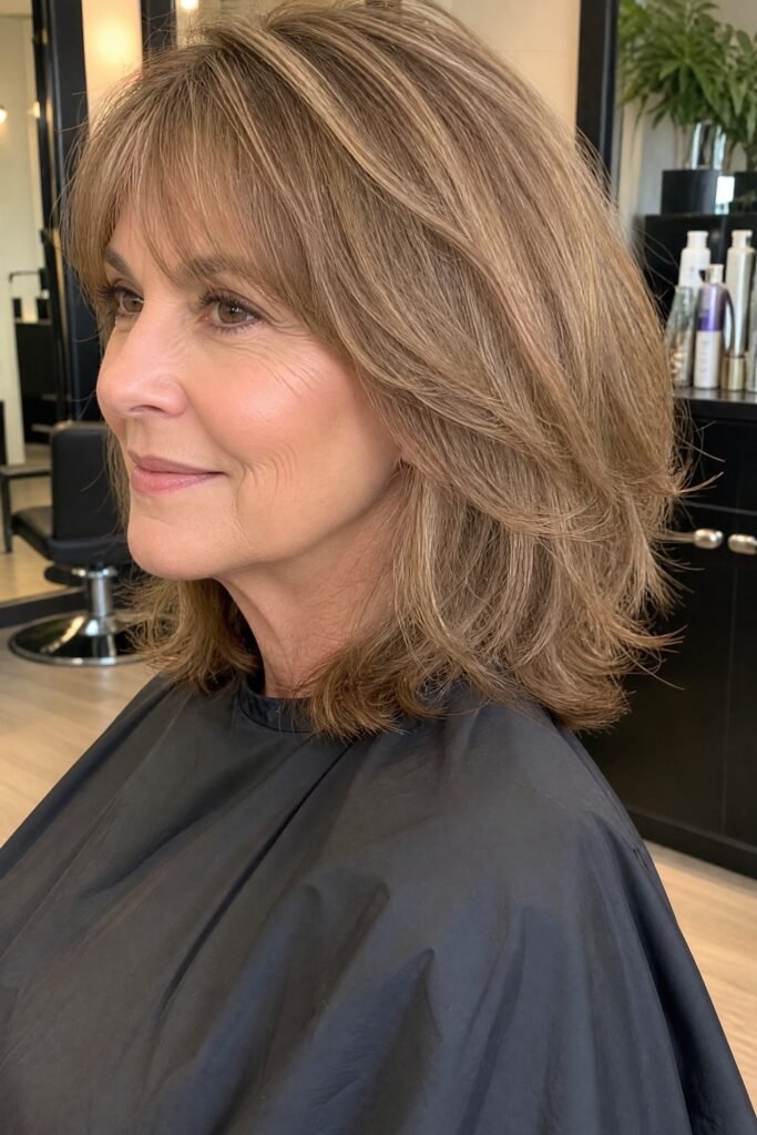 Layered Shoulder-Length Bob with Side-Swept Bangs