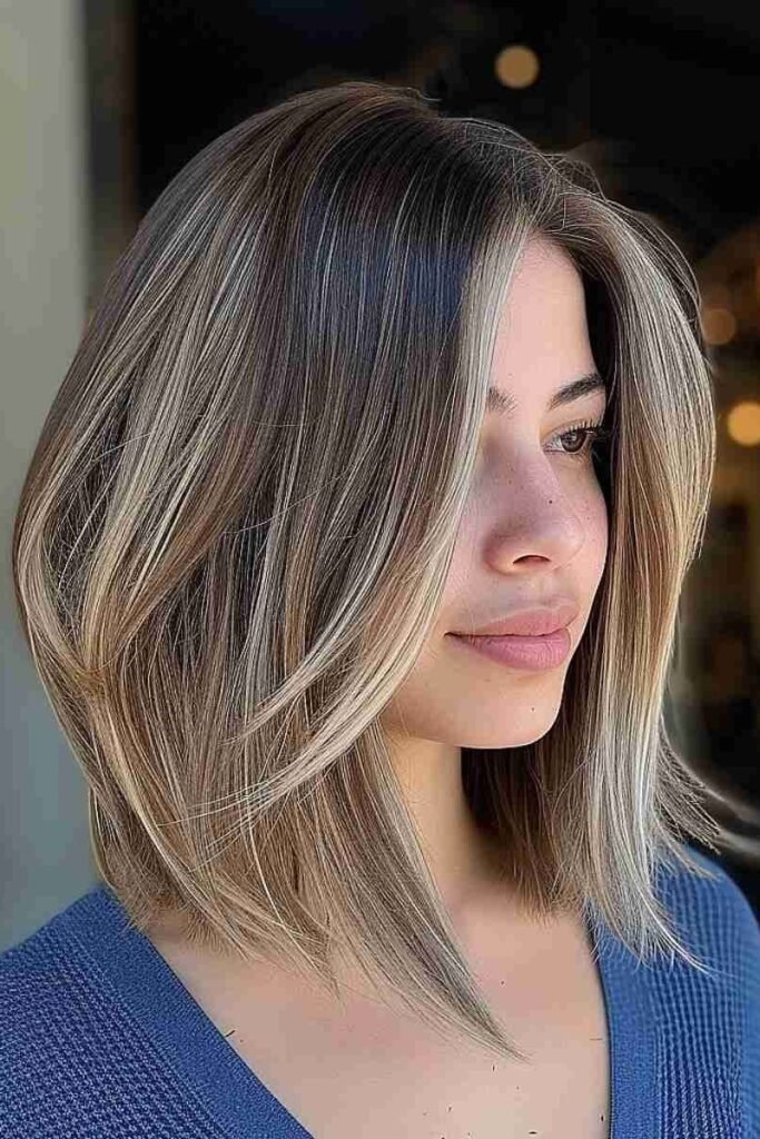 Layered Shoulder-Length Cut with Bold Face-Framing Highlights