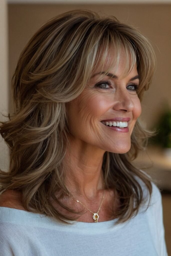Layered Shoulder-Length Cut with Soft Face-Framing Bangs