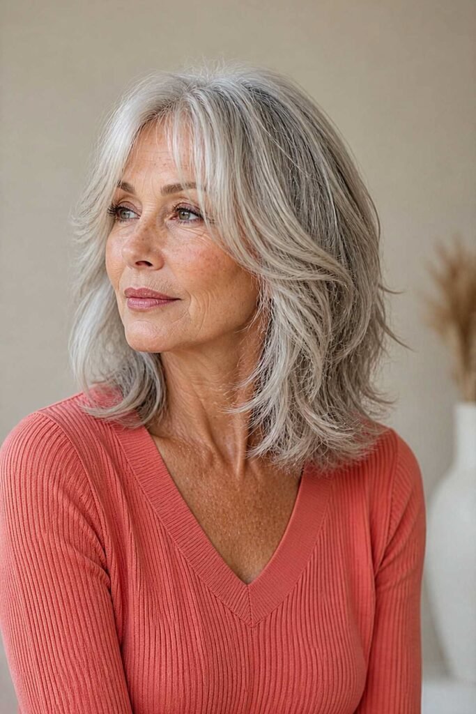 Layered Shoulder-Length Hair with Curtain Bangs