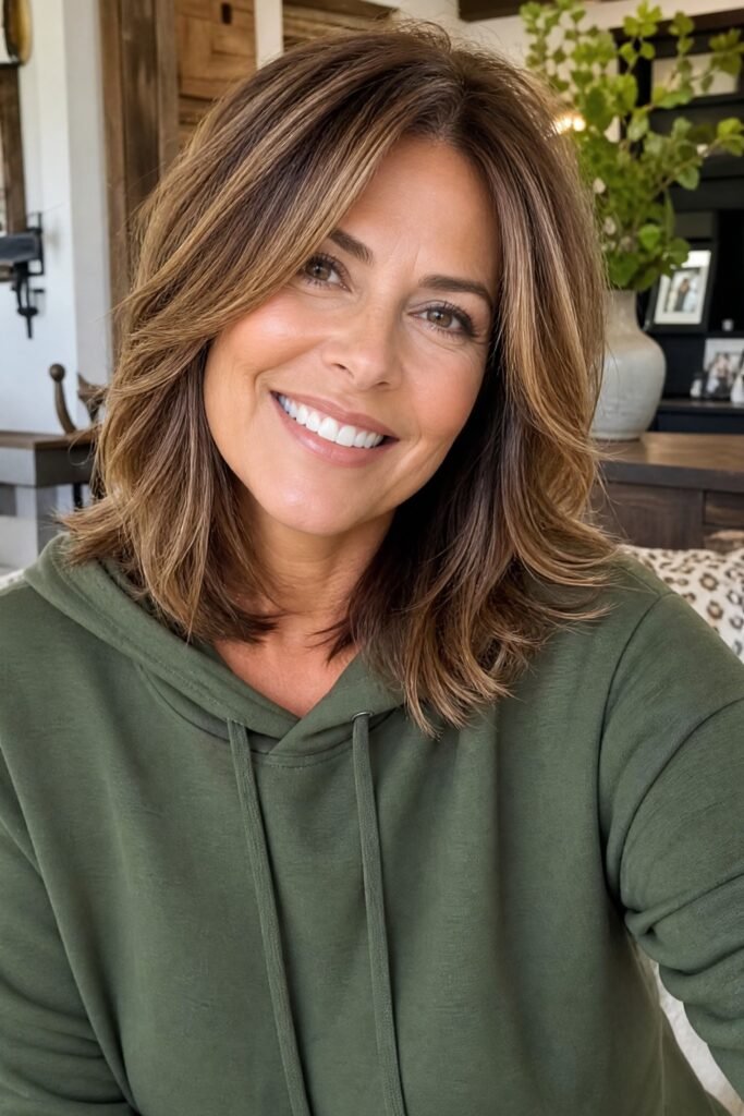 Layered Shoulder-Length Hair with Soft Waves