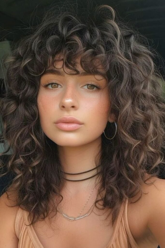Long Curly Cut with Piece-y Bangs