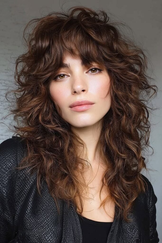 Long Curly Shag with Layered Fringe
