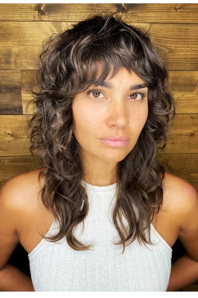 Long Curly Shag with Micro Bangs