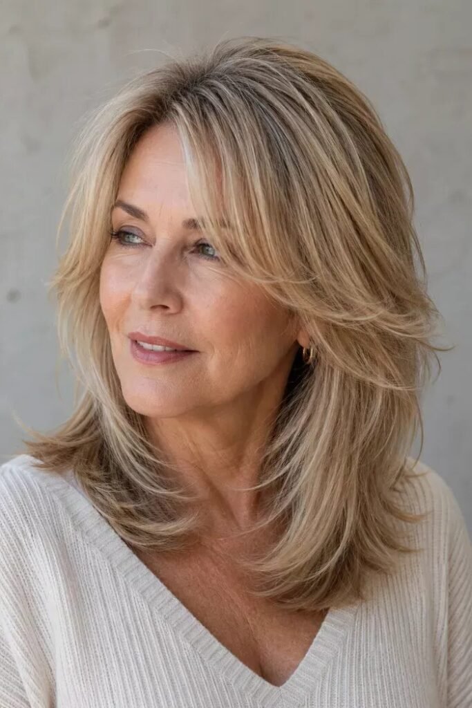 Long Feathered Layers with Face-Framing Bangs