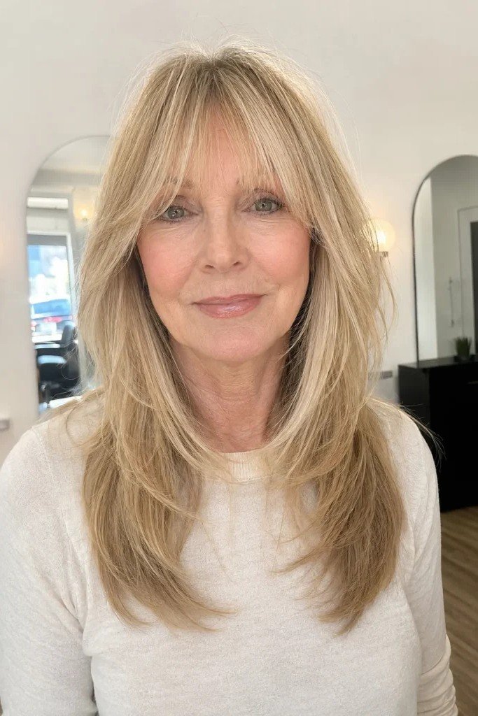 Long Layered Hair with Curtain Bangs