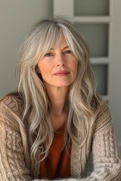 Long Layered Hair with Curtain Bangs