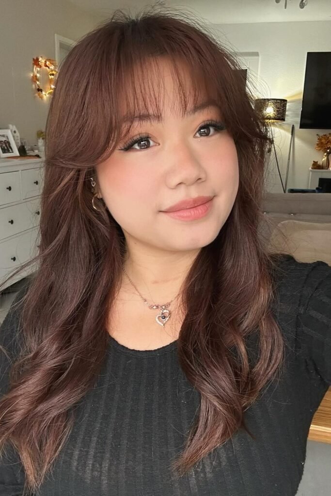 Long Layered Hair with Curtain Bangs