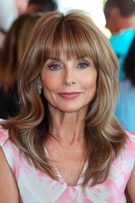 Long Layered Hair with Face-Framing Bangs