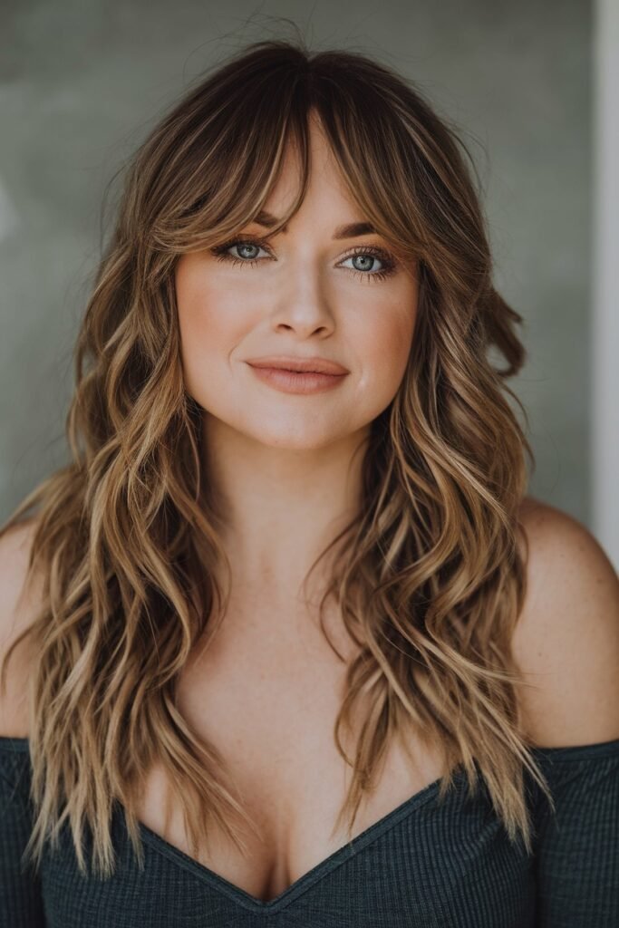 Long Layered Hair with Face-Framing Curtain Bangs