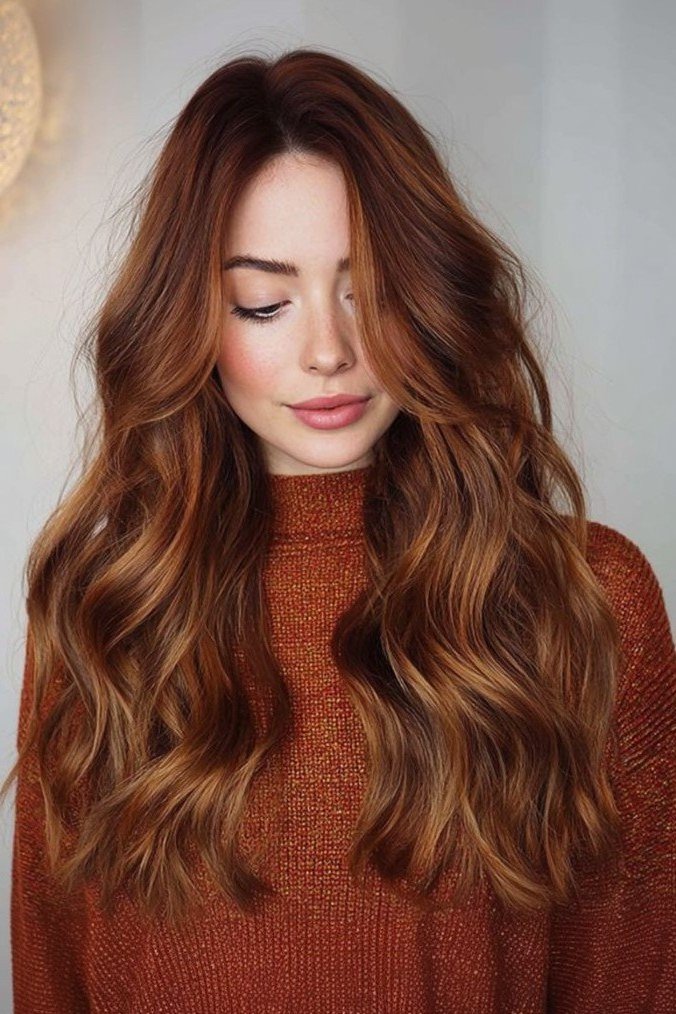 Long Layered Hair with Face-Framing Curtain Bangs