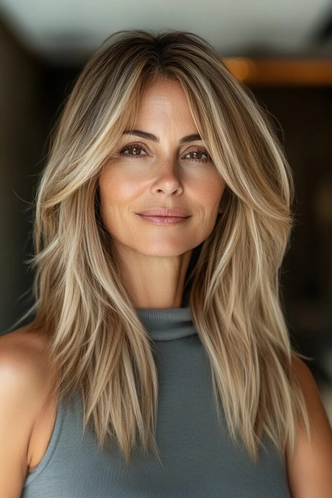Long Layered Hair with Face-Framing Highlights