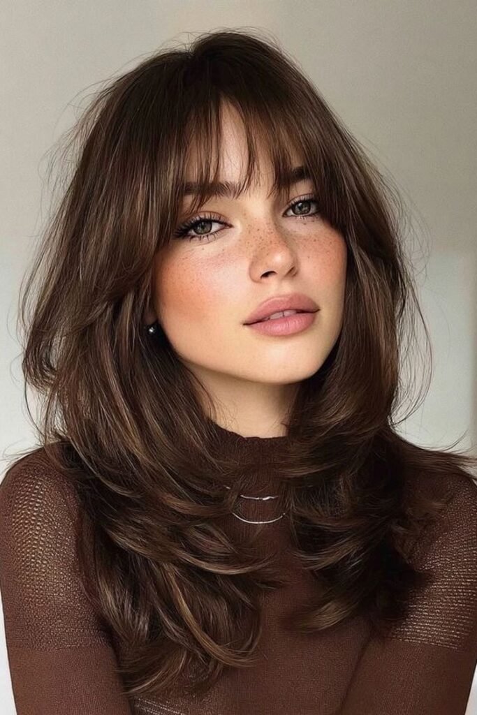 Long Layered Hair with Full Bangs