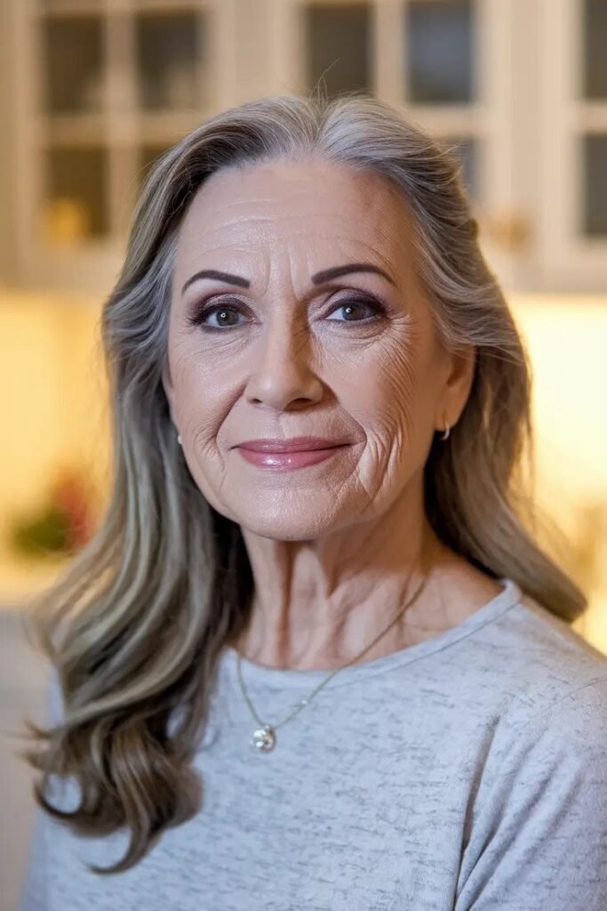 Long Layered Hair with Salt-and-Pepper Waves