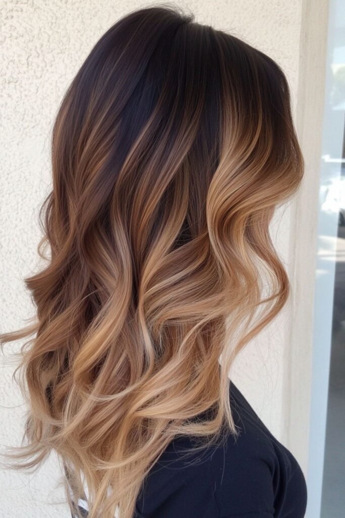 Long Layered Hair with Warm Honey and Blonde Balayage