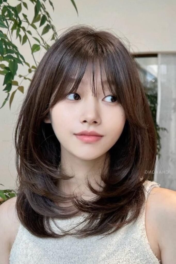 Long Layered Hair with Wispy Bangs