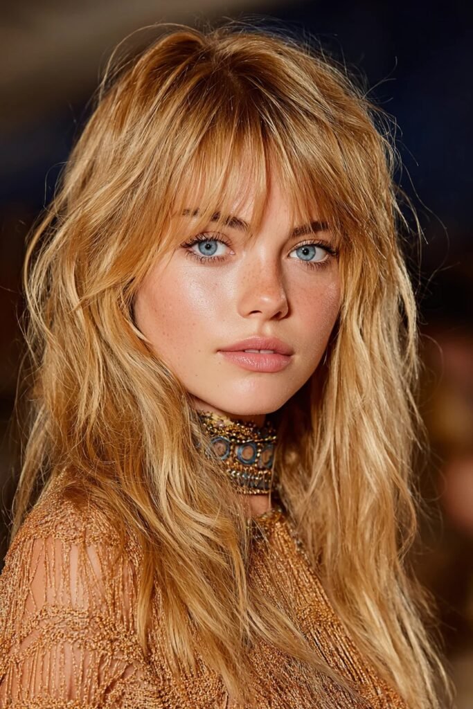 Long Layered Shag with Full Bangs