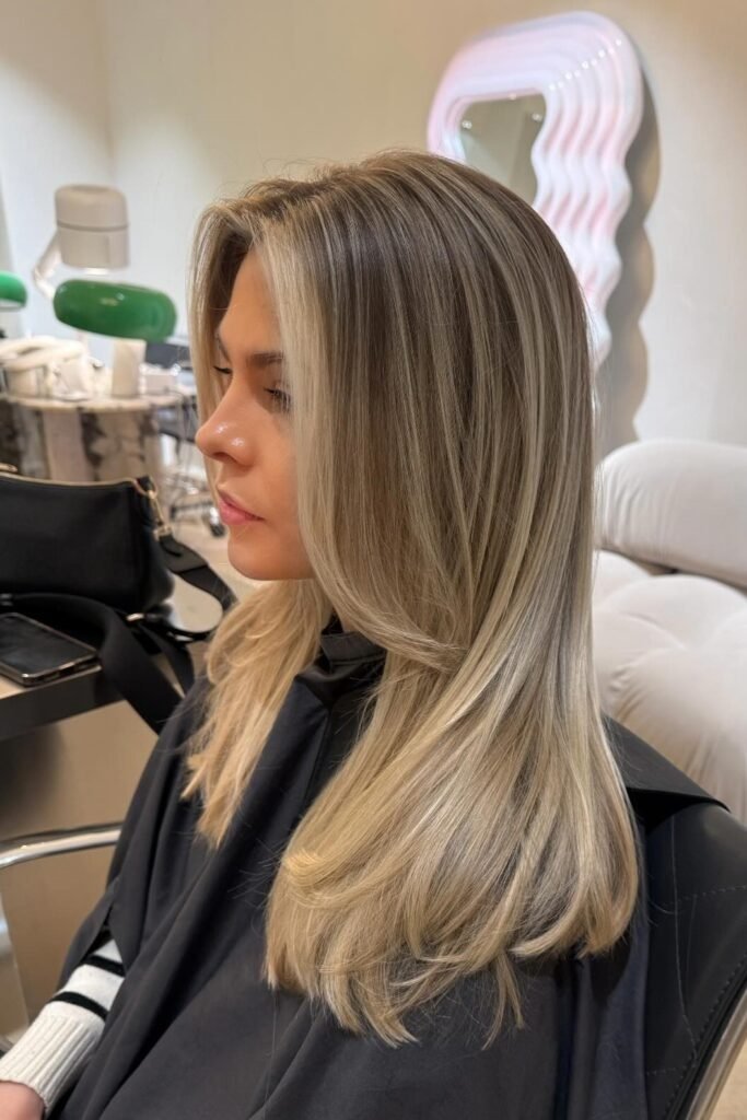 Long Sleek Hair with Subtle Layers and Face-Framing Highlights