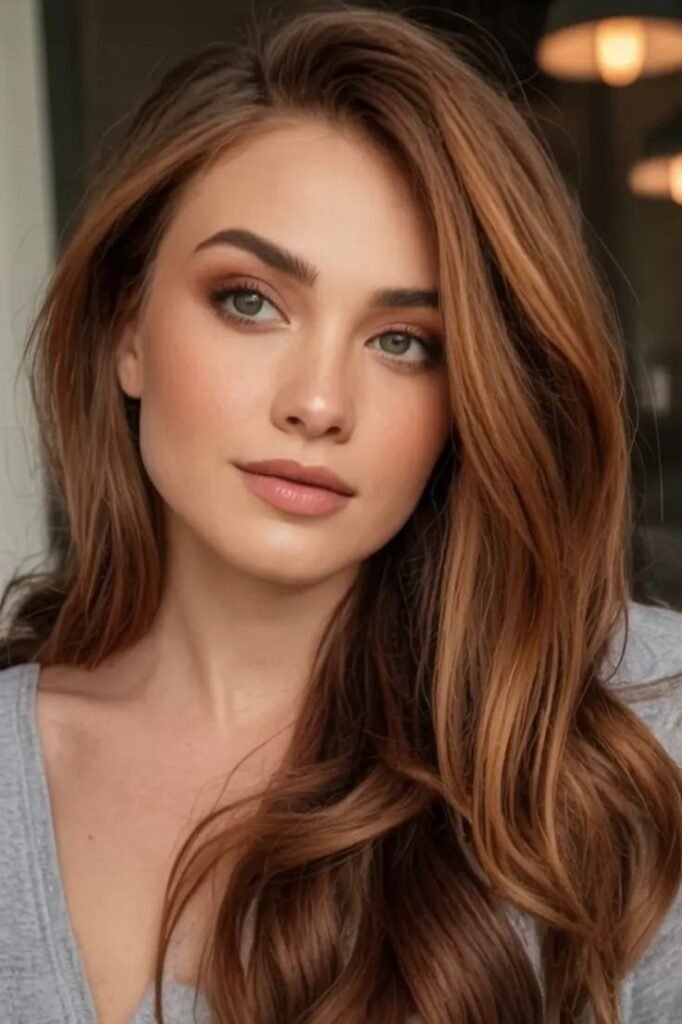 Long Soft Wavy Hair with Warm Auburn Tones