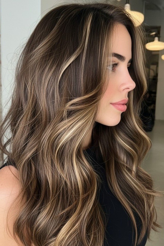 Long Wavy Hair with Bright Face-Framing Highlights