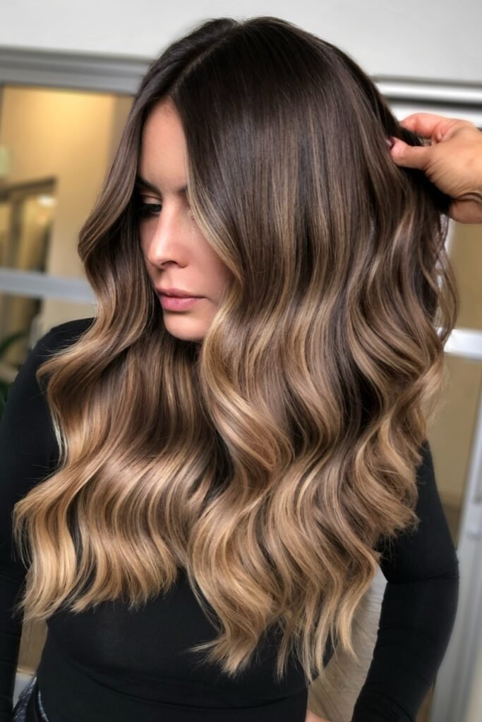 Long Wavy Hair with Caramel Balayage