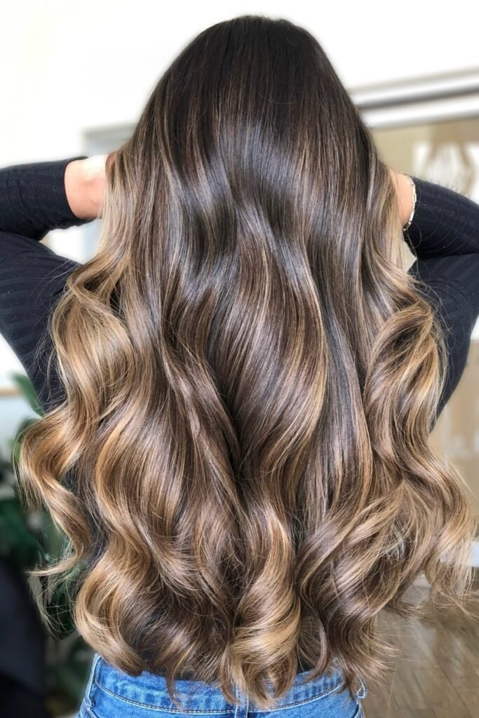 Long Wavy Hair with Caramel and Brown Dimension