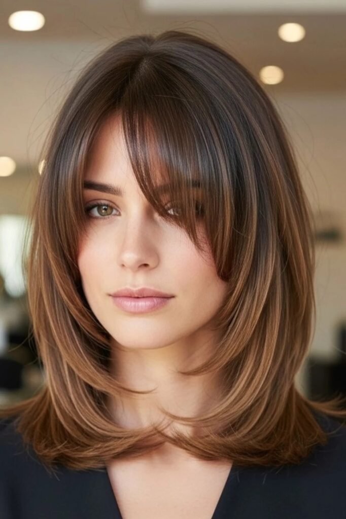 Medium Layered Hair with Curtain Bangs