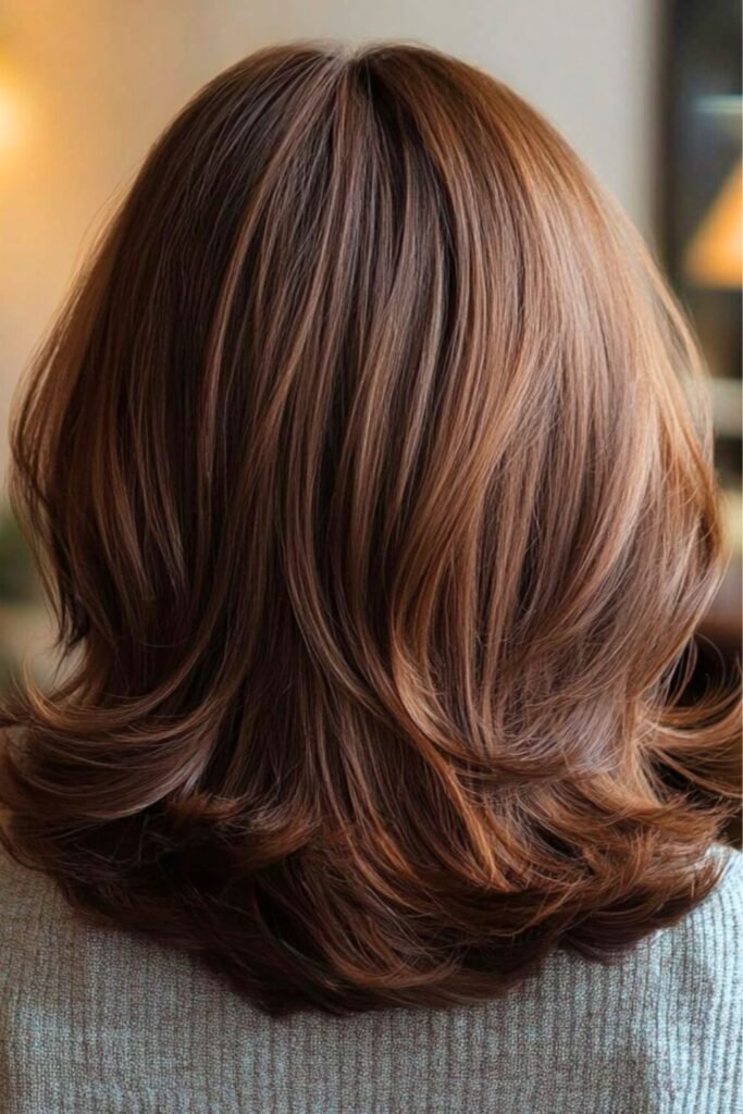 Medium Layered Hair with Soft Curls and Flipping Ends