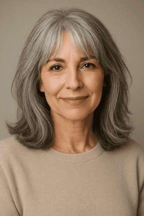 Medium Layered Hair with Soft Side-Swept Bangs