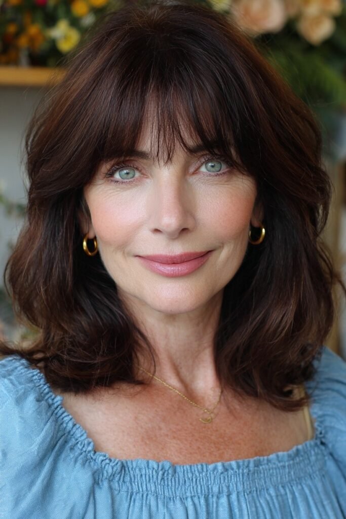 Medium-Length Layered Hair with Full Bangs