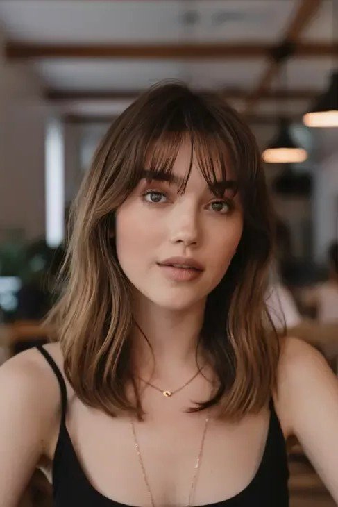 Medium Length Layered Hair with Soft Bangs