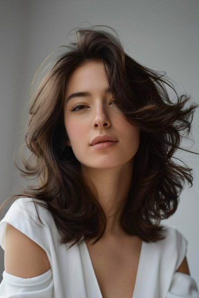 Medium-Length Layered Haircut with Side Parting