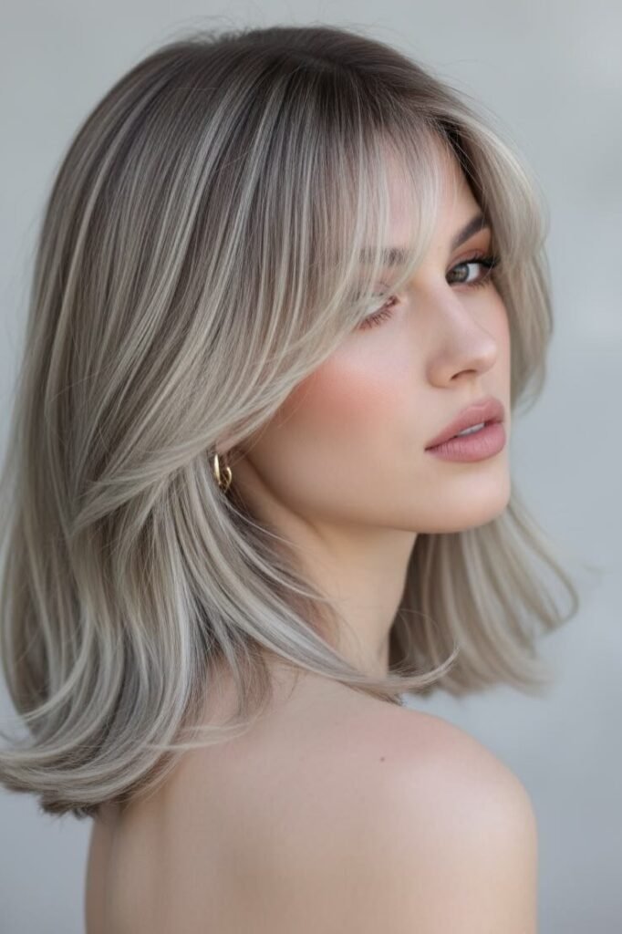 Medium-Length Layered Haircut with Soft Curtain Bangs