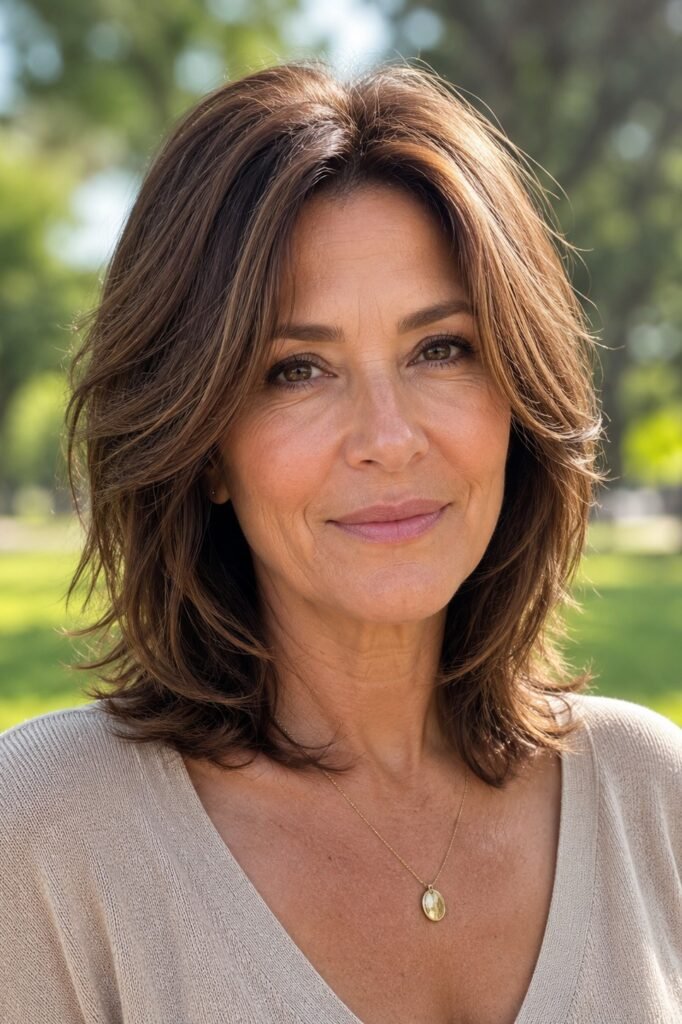 Medium-Length Layered Hairstyle with Face-Framing Waves