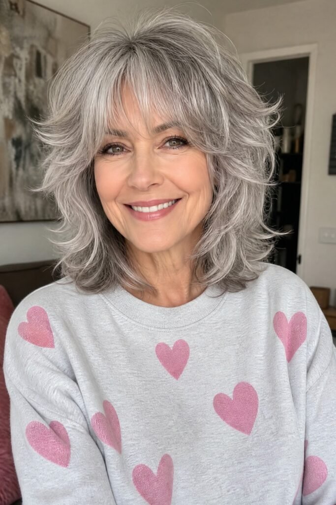 Medium-Length Shaggy Cut with Soft Curtain Bangs