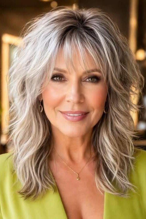 Medium-Length Shaggy Layered Cut with Face-Framing Fringe