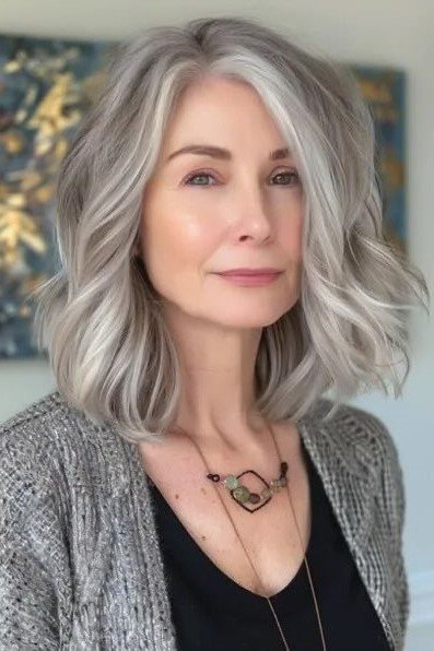 Medium Length Wavy Bob with Center Part