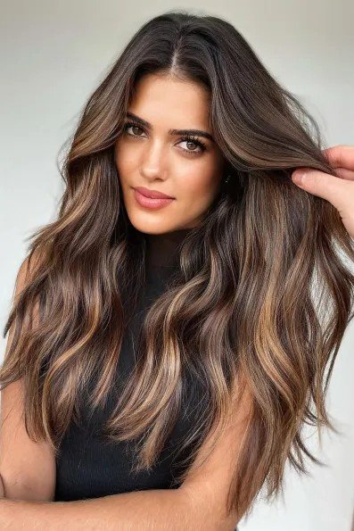 Medium-Length Wavy Hair with Soft Caramel Highlights