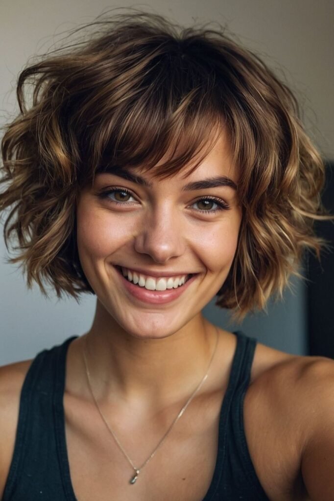 Messy Beach Wave Bob with Bangs