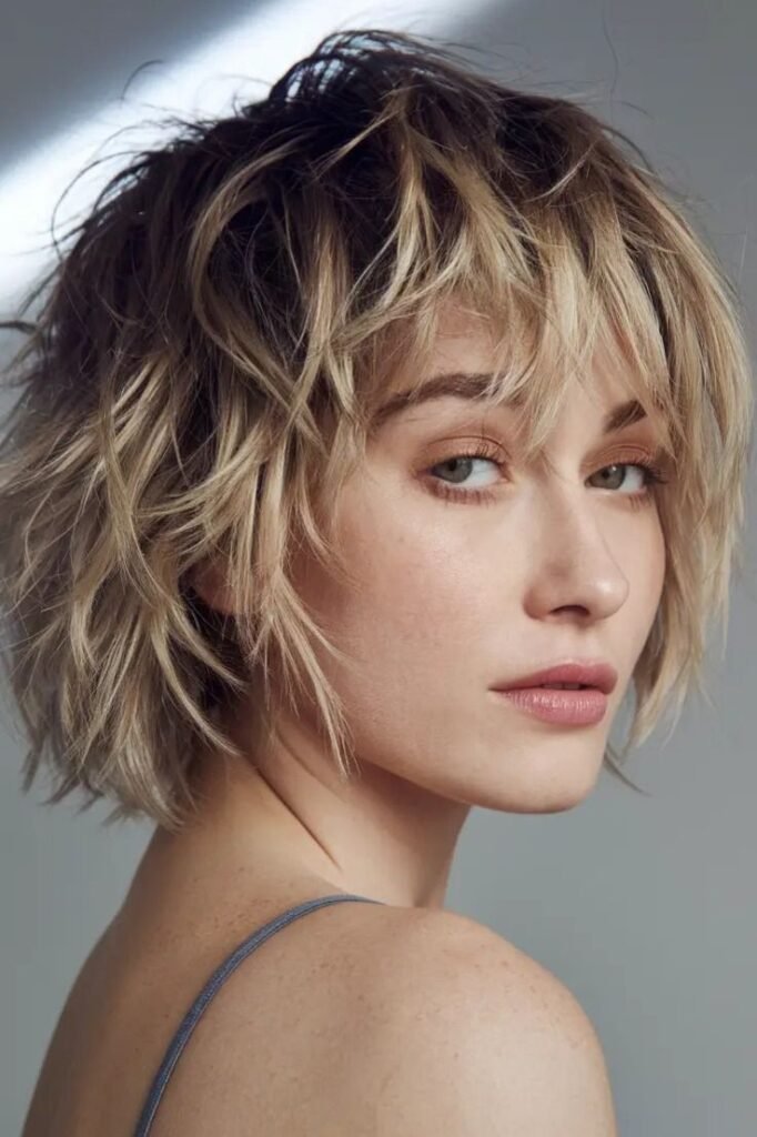 Messy Blonde Choppy Bob with Textured Layers