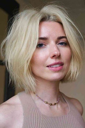 Messy Blunt Blonde Bob with Texturized Ends