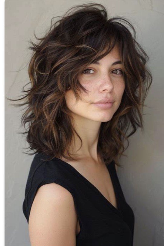 Messy Dark Brown Shag with Face-Framing Layers