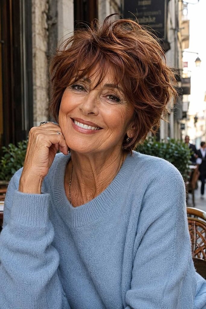 Messy Layered Bob with Warm Auburn Tones
